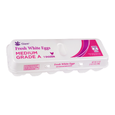 Giant Fresh White Eggs Medium Grade A - 1 Dozen