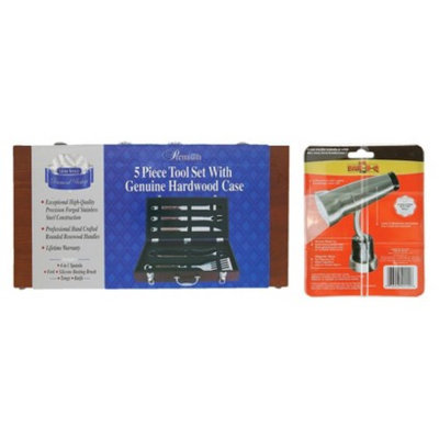 Mr. Bar-B-Q - Barbecue Tool Set in Wood Case and Magnetic Grill Light