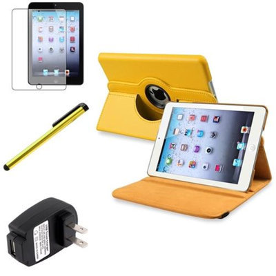 Insten iPad Mini 3/2/1 Case, by INSTEN Yellow 360 Leather Case Cover+Matte Protector/Pen/for iPad Mini 3 2 1