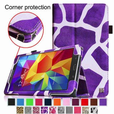 Fintie Folio Premium Vegan Leather Case Cover for Samsung Galaxy Tab 4 8.0 inch Tablet, Giraffe Purple