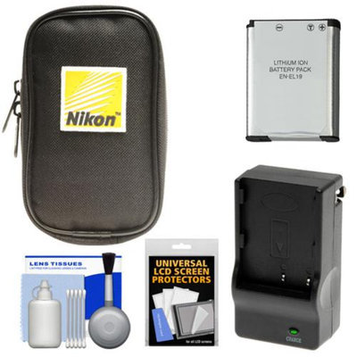 Nikon Coolpix Nylon Digital Camera Carrying Case with EN-EL19 Battery & Charger + Accessory Kit for S32, S100, S3100, S3300, S5300, S6800