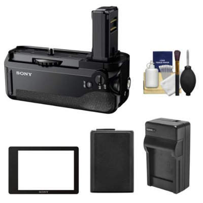 Sony VG-C1EM Vertical Battery Grip with PCK-LM16 Semi-Hard LCD Screen Protector + Battery & Charger Kit for Alpha A7, A7R & A7S Camera