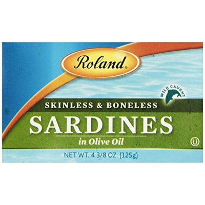 Roland Skinless and Boneless Sardines in Olive Oil, 4.38-Ounce Cans (Pack of 20)