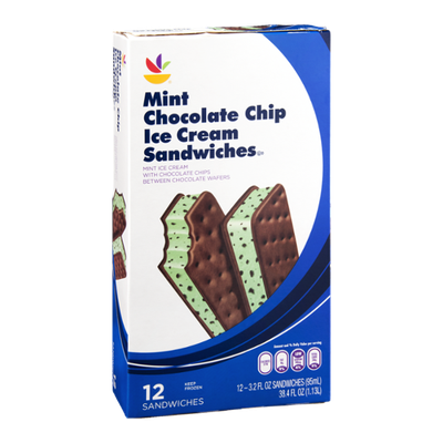 Ahold Mint Chocolate Chip Ice Cream Sandwiches - 12 CT