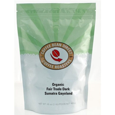 Coffee Bean Direct Dark Sumatra Gayoland, Organic Fair Trade Whole Bean Coffee, 16-Ounce Bags (Pack of 3)
