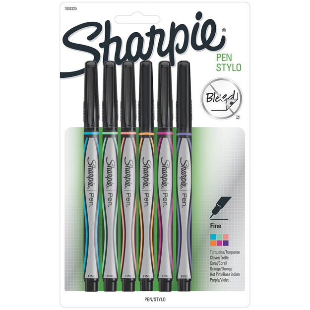 Sanford 1802225 Sharpie Pen Stylo Fine 6PkgAssorted Colors