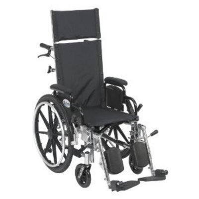 Drive Medical Viper Plus Light Weight Reclining Wheelchair with Elevating Legrest and Various Flip Back Arm Styles, Black, 20