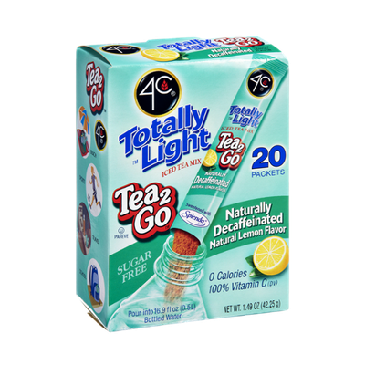 4C Totally Light Sugar Free Tea 2Go Naturally Decaffeinated Natural Lemon Flavor Drink Mix - 20 CT