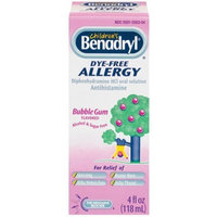 Pfizer Consumer Benadryl ChildrenS Allergy Relief, Dye Free Bubble Gum Flavored Liquid - 4 Oz