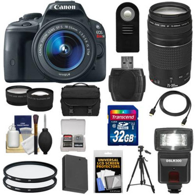 Canon EOS Rebel SL1 Digital SLR Camera & EF-S 18-55mm IS STM Lens with EF 75-300mm III Lens + 32GB Card + Battery + Case + Flash + 2 Lenses + Tripod Kit