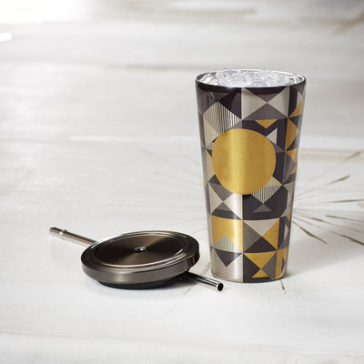 Cold Cup Tumbler - Gold & Black Geometric, 16 fl oz Starbucks