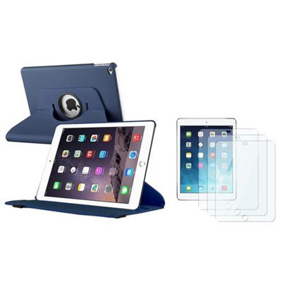 Insten INSTEN For iPad Air 2 2nd Gen Navy Blue Ultra Slim Leather 360 Degree Rotating Cover Case with Stand + 3x Protector