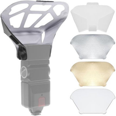 Precision Design Universal Flash Diffuser Bouncer with Interchangeable White/Gold/Silver Inserts plus Diffusion Screen