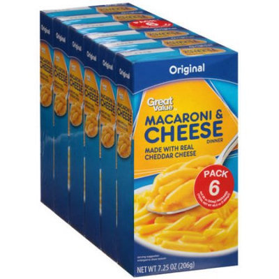 Wal-mart Stores, Inc. Great Value Original Macaroni & Cheese Dinner, 7.25 oz, (Pack of 6)