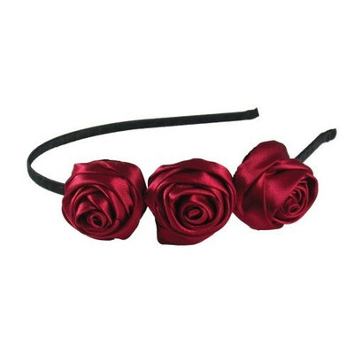 Smoothies 3 Satin Roses Thin Headband-Black 01594