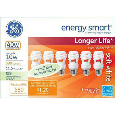 GE energy smart® spiral® CFL 10 watt T2 spiral 6-pack