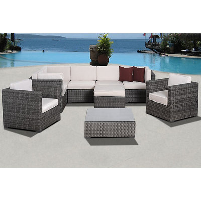 Atlantic Caribbean 9 pc Grey Synthetic Wicker Patio Seating Set with Off-White Cushions Gray