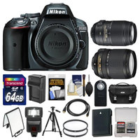 Nikon D5300 Digital SLR Camera Body (Grey) with 18-140mm VR & 55-300mm VR Zoom Lens + 64GB Card + Case + Flash Kit