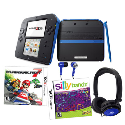 Current's Tackle Nintendo 2DS Blue Mariokart 7 Bundle with Silly Bandz & Accessories