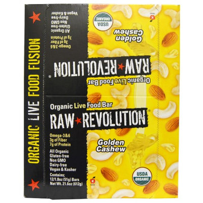 Raw Revolution 100 Calorie Organic Live Food Bar Golden Cashew 20 Bars - Vegan
