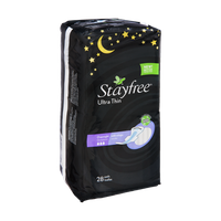 Stayfree Overnight Ultra Thin with Wings Pads- 28 CT