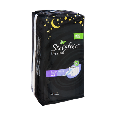 Stayfree Overnight Ultra Thin with Wings Pads- 28 CT