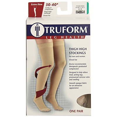 Truform 8848, Compression Stockings, Thigh High, Closed toe, Silicone Dot Top, 30-40 mmHg, Beige, Medium