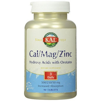 KAL Cal/Mag/Zinc Actisorb Tablets, 500/250/50 mg, 90 Count