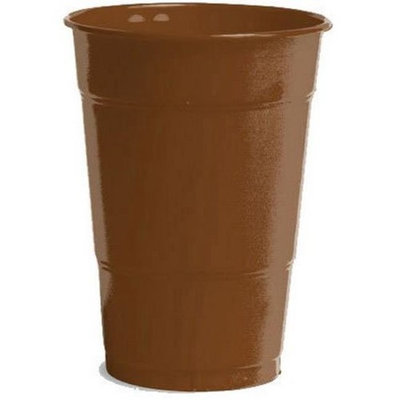 Amscan 436800.111 12 oz. Big Party Plastic Cups - Chocolate Brown - Pack of 1000