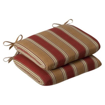 Pillow Perfect Outdoor 2-Piece Chair Cushion Set - Tan/Red Stripe