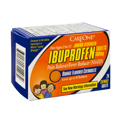 CareOne Ibuprofen Junior Strength Ages 2-11 Orange Flavored Chewables Pain Reliever/Fever Reducer - 24 CT