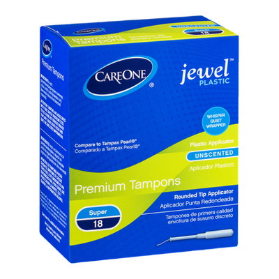 CareOne Premium Tampons Jewel Plastic Super Unscented - 18 CT