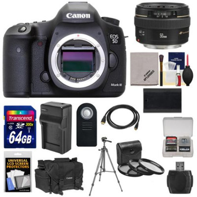 Canon EOS 5D Mark III Digital SLR Camera Body with 50mm f/1.4 USM Lens + 64GB Card + Battery & Charger + Case + 3 Filters + Tripod Kit
