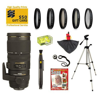 Opteka Sigma 70-200mm f/2.8 APO EX DG HSM OS FLD Large Aperture Telephoto Zoom Lens with UV, CPL, FLD, ND4,+10 Macro Filters and Bundle for Canon EOS 1DX, 70D, 60D, 60