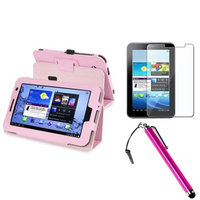 Insten INSTEN Pink Folio PU Leather Case/360 Case Stand For Samsung Galaxy Tab 2 Tablet+Screen Protector+Stylus Pen