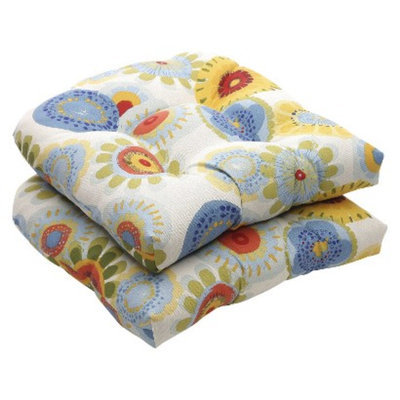 Pillow Perfect Outdoor 2-Piece Wicker Chair Cushion Set - Blue/White/Yellow Floral