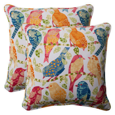 Pillow Perfect Outdoor 2-Piece Square Toss Pillow Set - Blue/Orange Birds