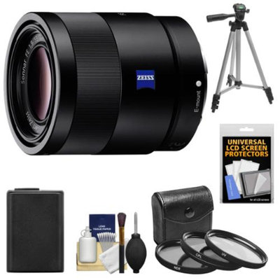 Sony Alpha E-Mount Sonnar T* FE 55mm f/1.8 ZA Lens with NP-FW50 Battery + 3 UV/CPL/ND8 Filters + Tripod Kit for A7, A7R, A7S Digital Cameras