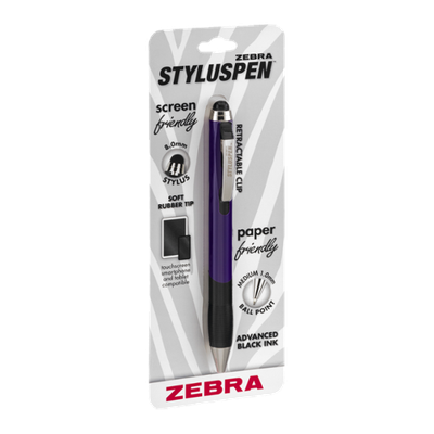 Zebra StylusPen Retractable Ball Point Black Ink Medium 1.0mm Violet