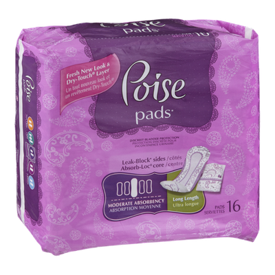 Poise Pads Moderate Absorbency Long Length - 16 CT