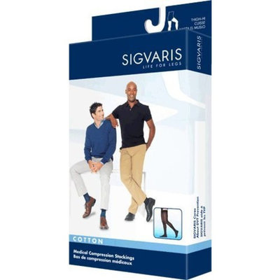 Sigvaris Men's Cotton Thigh High with Grip Top 30-40mmHg Closed Toe Long Length, Medium Long, Black