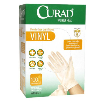 Curad Powder-Free Exam Gloves, Vinyl, Universal, 100 ea
