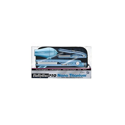 BaBylissPRO Nano Titanium 1 _Ó Ionic Straightener + _Ó Mini Straightener 1 _Ó + Travel Dryer + Styling Comb + Pouch Combo Pack