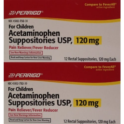 Perrigo Pharmaceuticals Acetaminophen Rectal Suppositories Generic for Tylenol Suppositories,FeverAll Children's 120 mg 12 ea per Box 2 PACK Total 24 ea