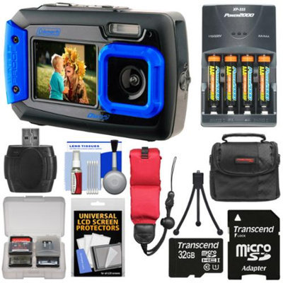 Coleman Duo 2V9WP Dual Screen Shock & Waterproof Digital Camera (Blue) with 32GB Card + Batteries & Charger + Case + Float Strap + Kit