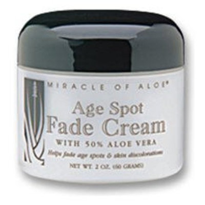 Miracle of Aloe Age Spot Fade Cream 2 Oz. Helps Fade Age Spots and Skin Blemishes. Rich Skin Supplement Blended with 50% Pure Aloe Vera Gel. Helps Reduce Unsightly Age Spots and Skin Blemishes. Fast Active Ingredients Allow for Cream to Deliver Visible Results Almost Instantly. Acne, Eczema, Psoriasis, Rosacea, Dry Peeling Flaky Skin Solution, Dark Circles, Dark Spots.