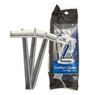Personna Men's Disposable Comfort Coated Twin Blade Razors 10 Razors Per Pack with Lubricating Strip