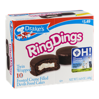 Drake's Ring Dings Frosted Creme Filled Devils Food Cakes - 10 CT