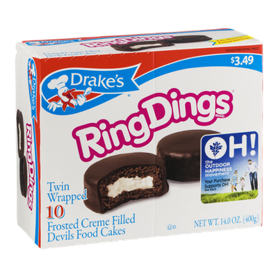 Drake's Ring Dings Frosted Creme Filled Devils Food Cakes - 10 CT