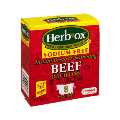 Herb-Ox Sodium Free Beef Flavor Bouillon Instant Broth & Seasoning 8 Packets